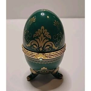 Ceramic Hinged Green Gold Egg Trinket Box With Quartz Watch Inside